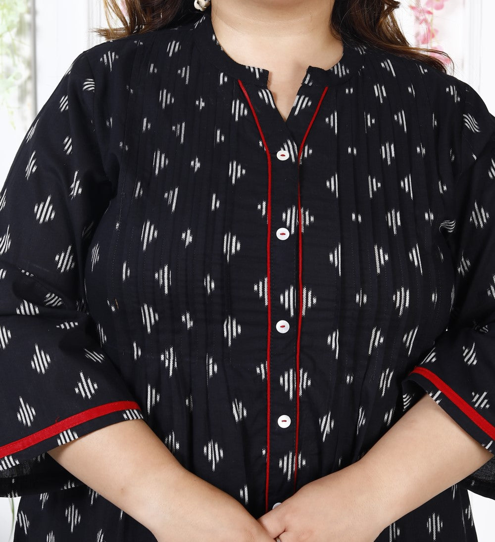 Plus Size Printed Women Black Tunic Dress-1300004