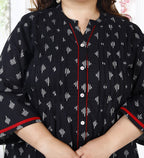 Plus Size Printed Women Black Tunic Dress-1300004