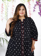 Plus Size Printed Women Black Tunic Dress-1300004