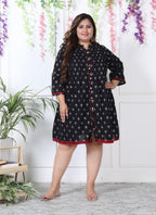Plus Size Printed Women Black Tunic Dress-1300004
