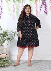 Plus Size Printed Women Black Tunic Dress-1300004