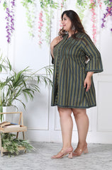 Plus Size Printed Women Green Tunic Dress-1300005