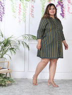 Plus Size Printed Women Green Tunic Dress-1300005