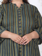 Plus Size Printed Women Green Tunic Dress-1300005