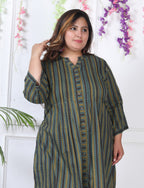 Plus Size Printed Women Green Tunic Dress-1300005
