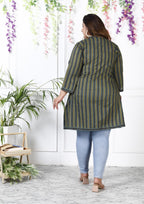 Plus Size Printed Women Green Tunic Dress-1300005