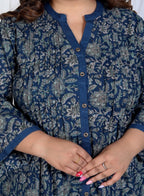 Plus Size Printed Women Navy Blue Tunic Dress-1300006