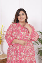 Plus Size Printed Women Pink Tunic Dress-1300007