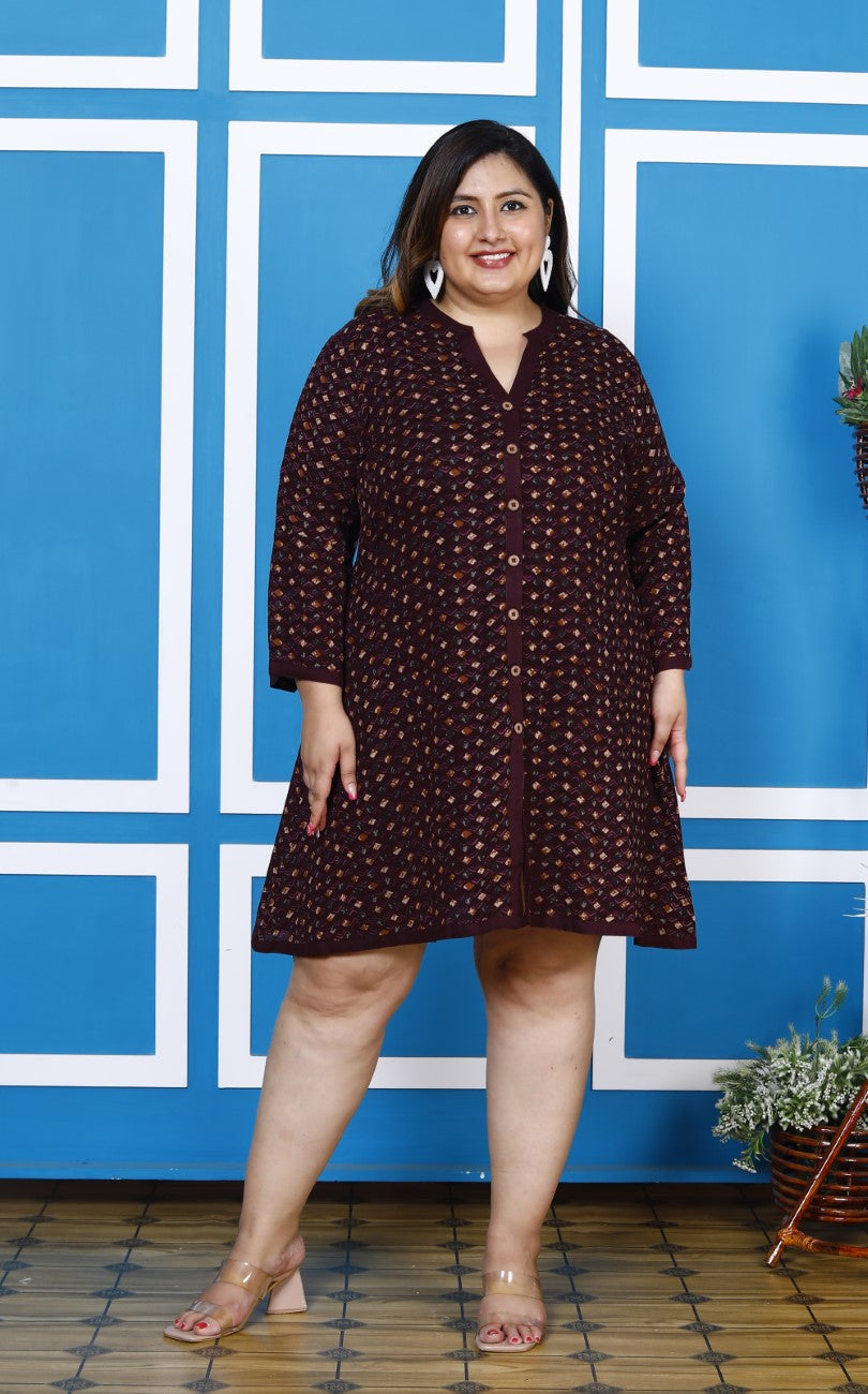 Plus Size Printed Women Purple Tunic Dress-1300009 Main image