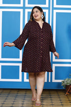 Plus Size Printed Women Purple Tunic Dress-1300009