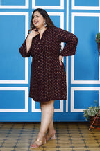 Plus Size Printed Women Purple Tunic Dress-1300009