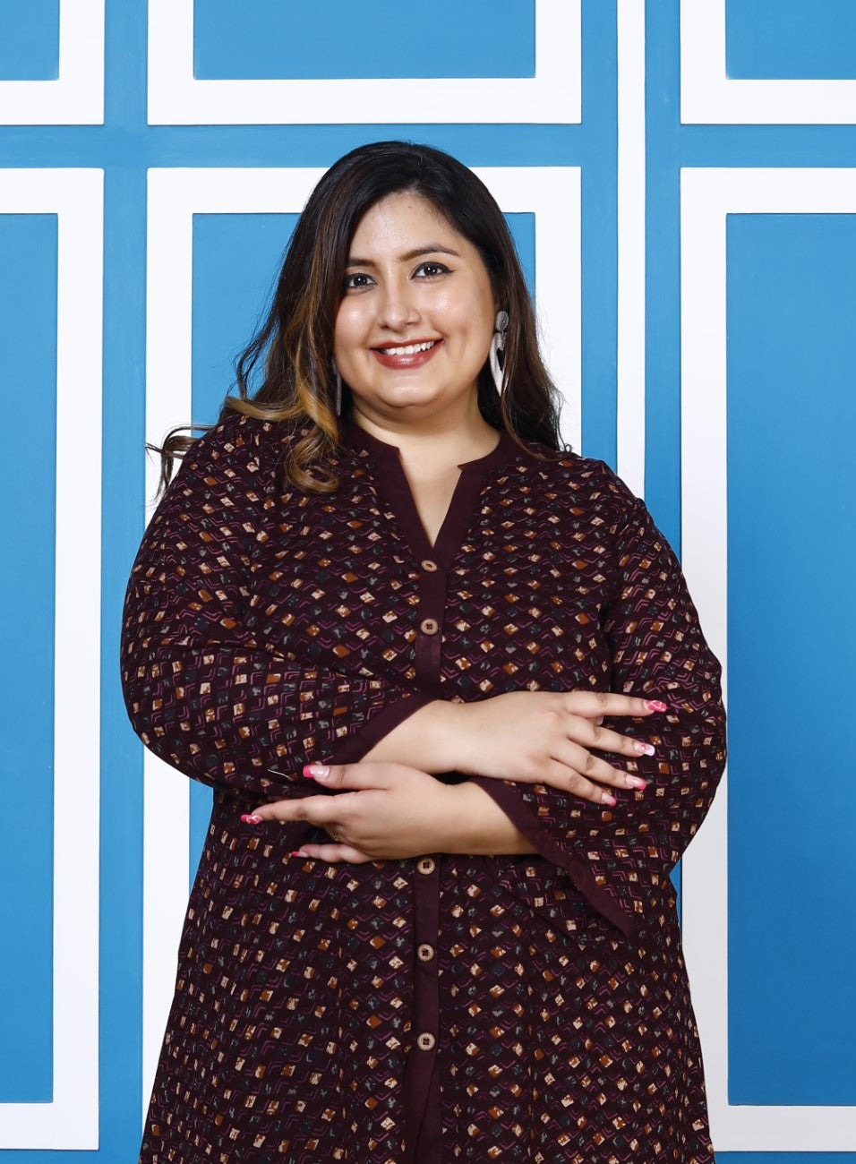 Plus Size Printed Women Purple Tunic Dress-1300009