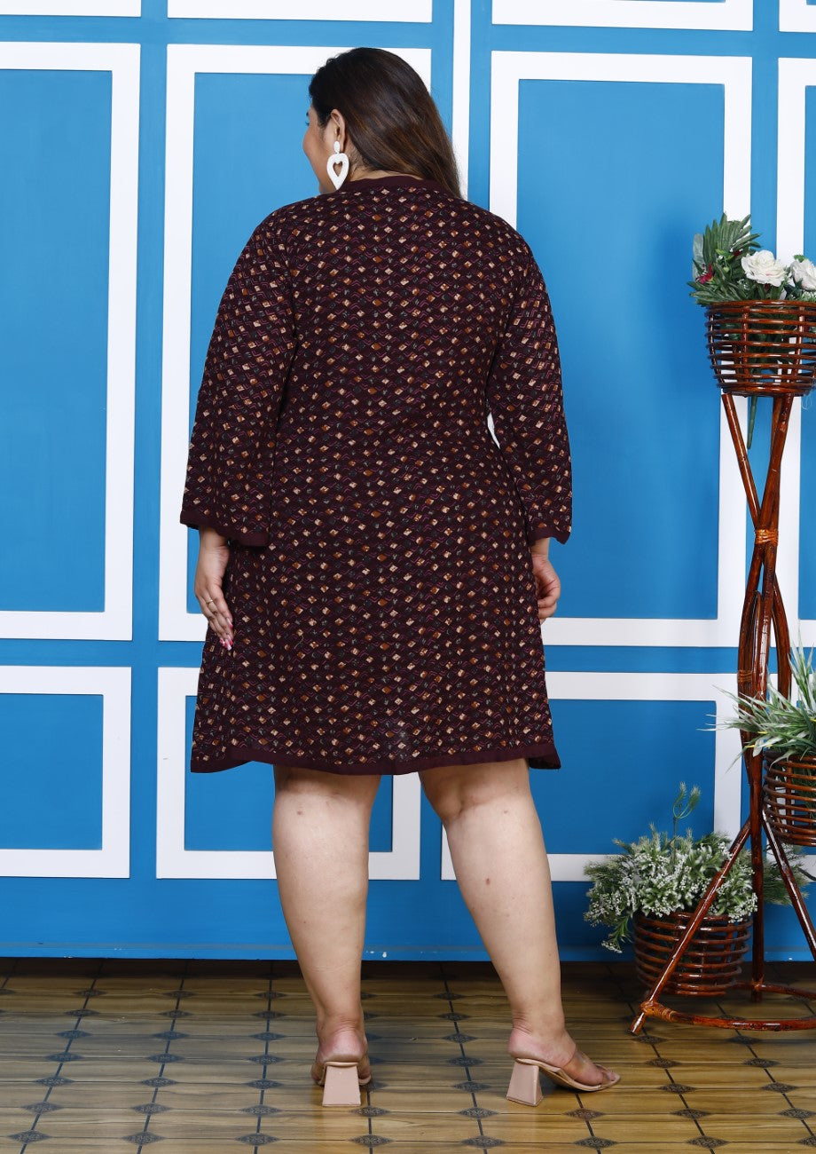 Plus Size Printed Women Purple Tunic Dress-1300009