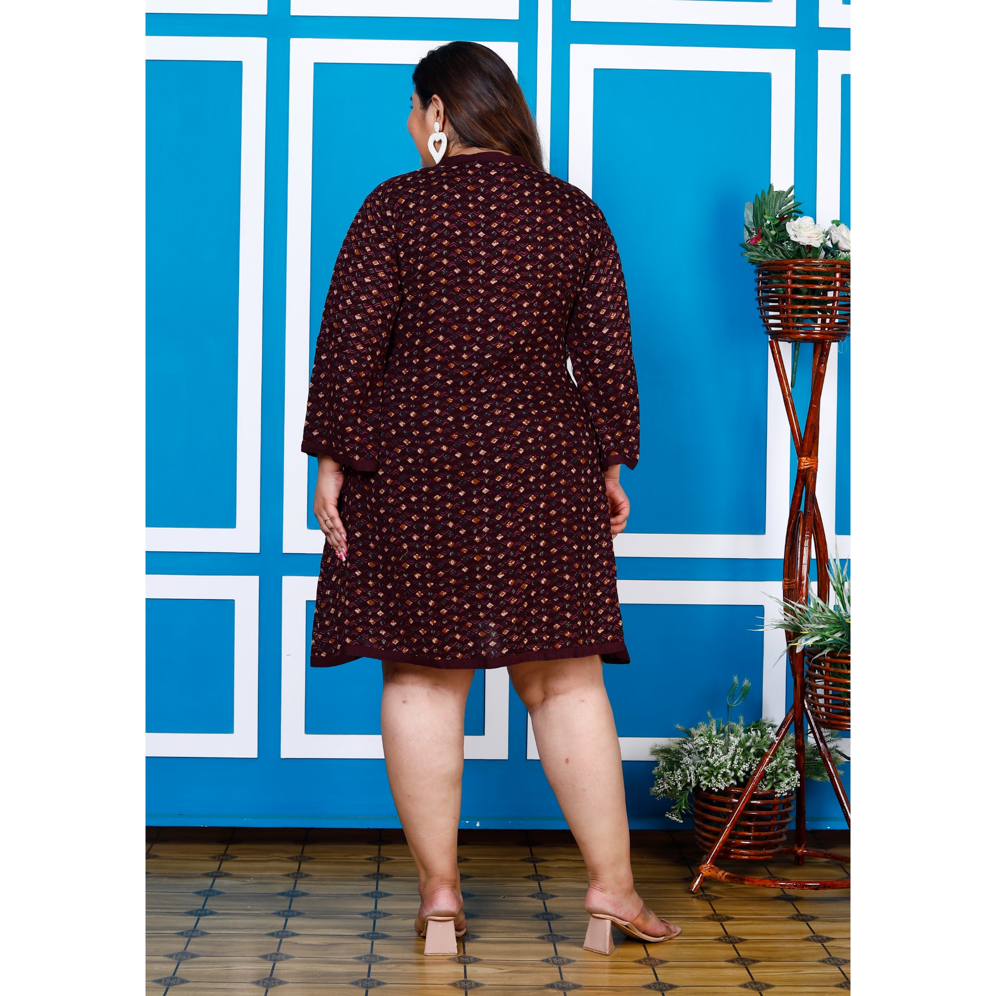 Plus Size Printed Women Purple Tunic Dress-1300009