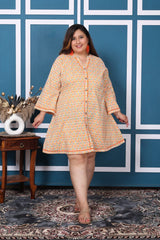 Plus Size Printed Women Off white Tunic Dress-1300010