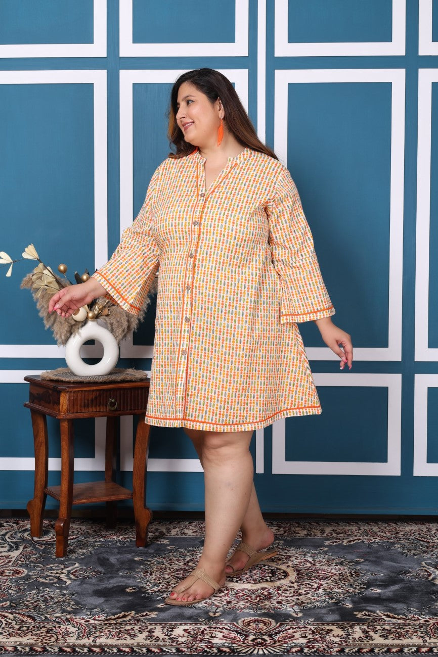Plus Size Printed Women Off white Tunic Dress-1300010