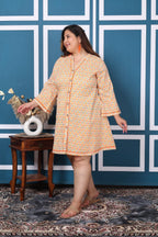 Plus Size Printed Women Off white Tunic Dress-1300010