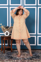 Plus Size Printed Women Off white Tunic Dress-1300010
