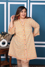 Plus Size Printed Women Off white Tunic Dress-1300010
