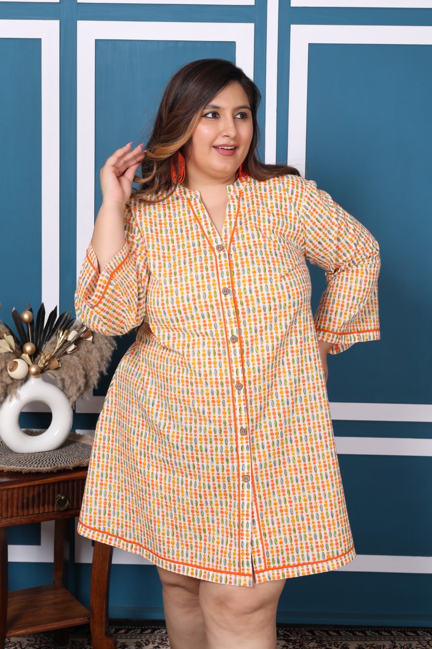 Plus Size Printed Women Off white Tunic Dress-1300010