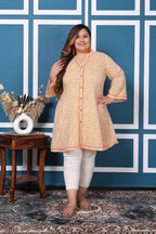 Plus Size Printed Women Off white Tunic Dress-1300010
