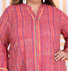 Plus Size Printed Women Pink Tunic Dress-1300011