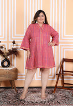 Plus Size Printed Women Pink Tunic Dress-1300011
