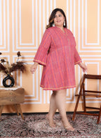 Plus Size Printed Women Pink Tunic Dress-1300011