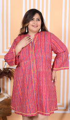 Plus Size Printed Women Pink Tunic Dress-1300011