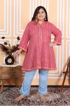 Plus Size Printed Women Pink Tunic Dress-1300011
