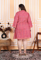 Plus Size Printed Women Pink Tunic Dress-1300011