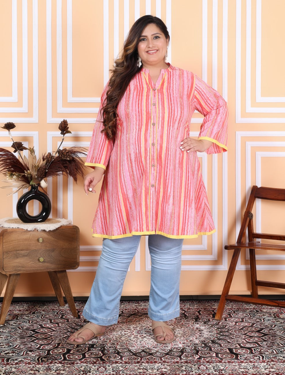 Plus Size Printed Women Peach Tunic Dress-1300012 Main image