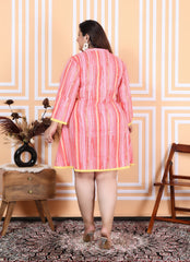 Plus Size Printed Women Peach Tunic Dress-1300012