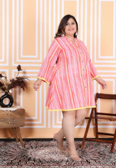 Plus Size Printed Women Peach Tunic Dress-1300012