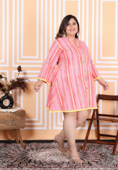 Plus Size Printed Women Peach Tunic Dress-1300012