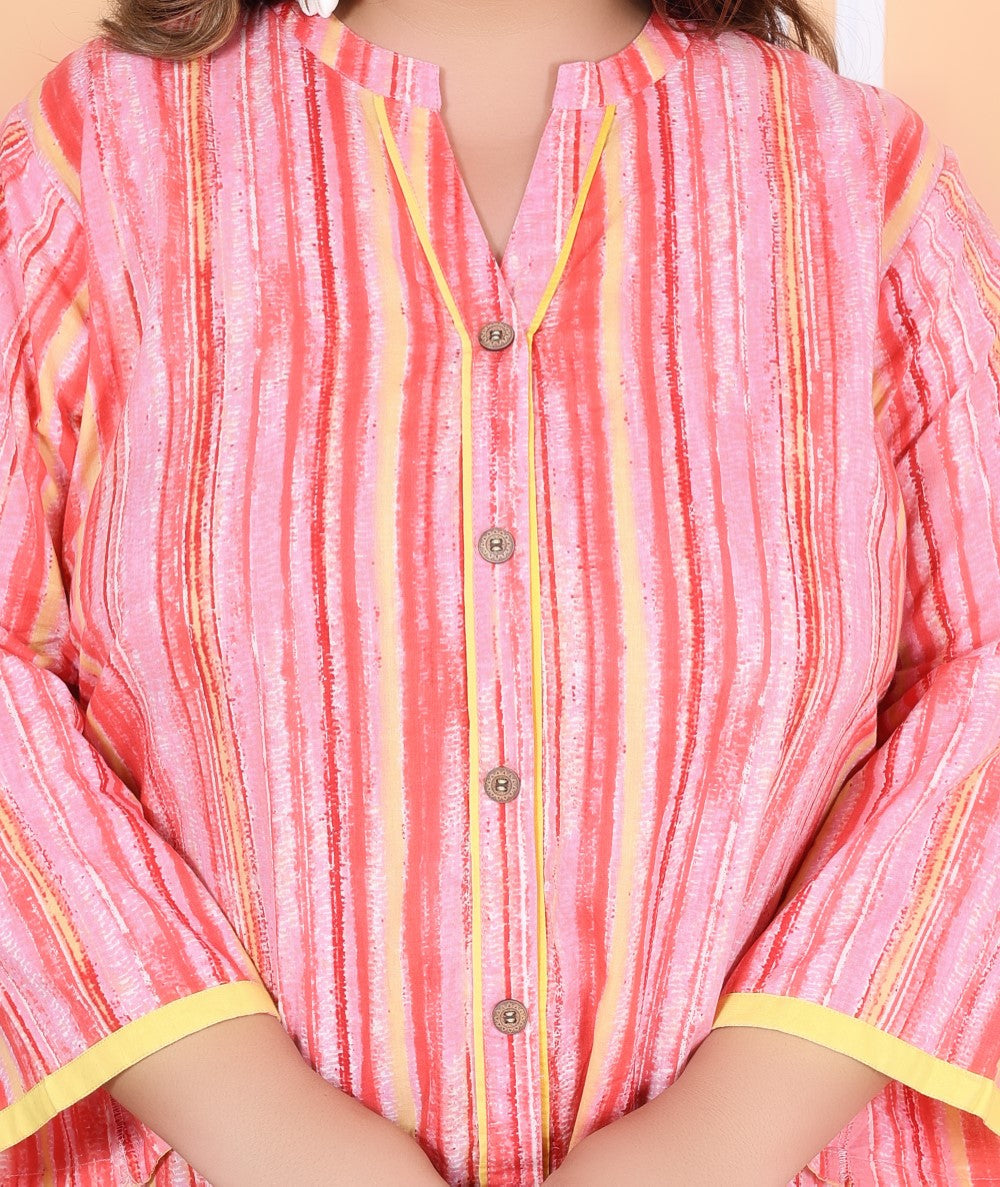 Plus Size Printed Women Peach Tunic Dress-1300012