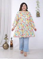 Plus Size Printed Women Off-White Tunic Dress-1300013