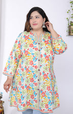 Plus Size Printed Women Off-White Tunic Dress-1300013