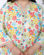 Plus Size Printed Women Off-White Tunic Dress-1300013