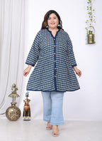 Plus Size Printed Women Blue Tunic Dress-1300014