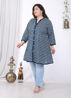 Plus Size Printed Women Blue Tunic Dress-1300014