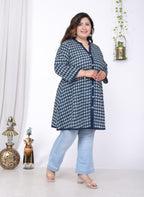 Plus Size Printed Women Blue Tunic Dress-1300014