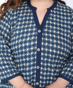 Plus Size Printed Women Blue Tunic Dress-1300014