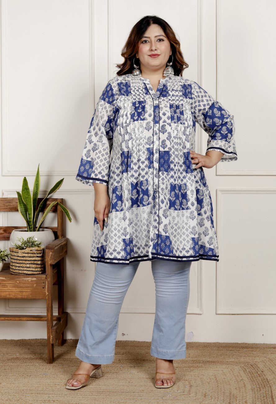Plus Size Printed Women White Tunic Dress-1300015