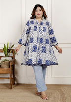 Plus Size Printed Women White Tunic Dress-1300015