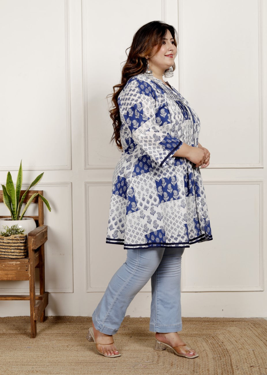 Plus Size Printed Women White Tunic Dress-1300015