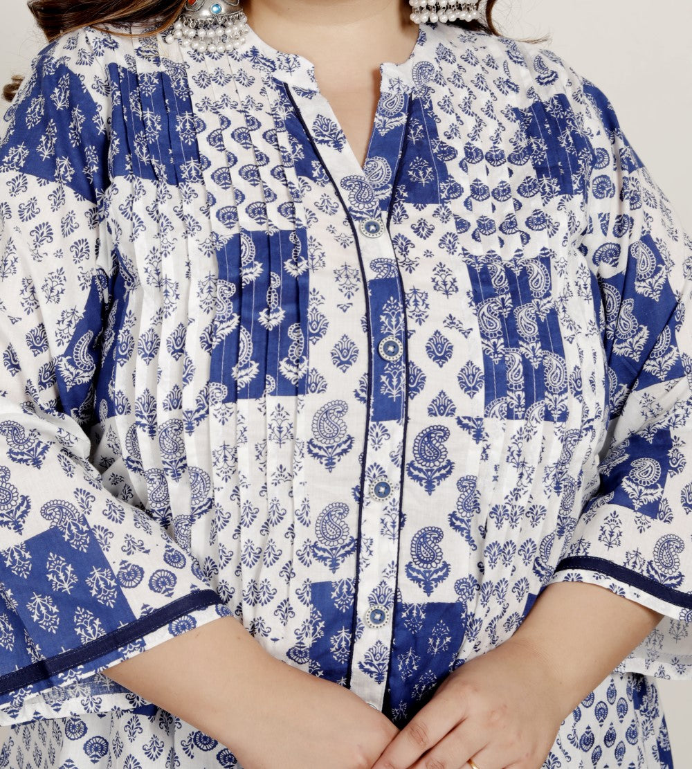 Plus Size Printed Women White Tunic Dress-1300015