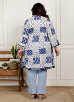 Plus Size Printed Women White Tunic Dress-1300015
