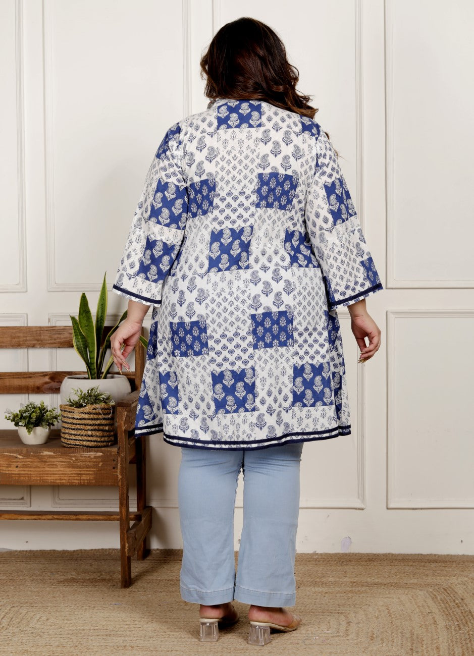 Plus Size Printed Women White Tunic Dress-1300015