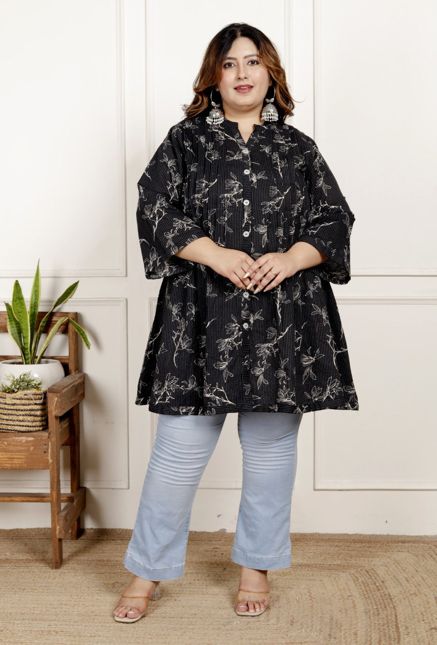 Plus Size Printed Women Black Tunic Dress-1300016 Main image